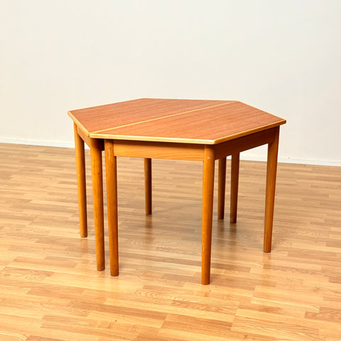 Swedish octagonal dining table in teak & beech by Bjärnum möbelfabrik