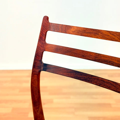 Danish set of 6 dining chairs in Santos rosewood, Niels O. Møller, model 78