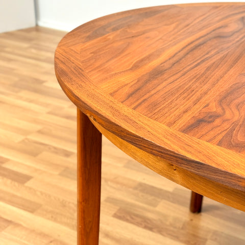 Swedish round dining table in walnut by Skaraborgs Mobelindustri