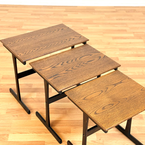 Danish set of nest of tables in stained oak