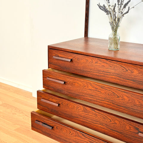 Danish wall unit / shelving system in Santos rosewood by Kai Kristiansen, for FM Mobler