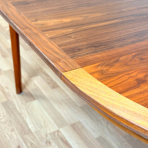 Swedish round dining table in walnut by Skaraborgs Mobelindustri