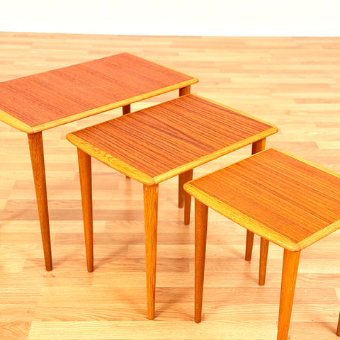 Swedish set of nest of tables in oak & teak