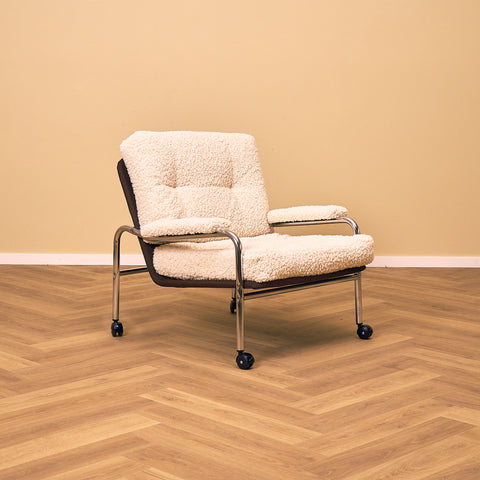 Swedish chrome armchair in teddy by Noboru Nakamura, 1970s