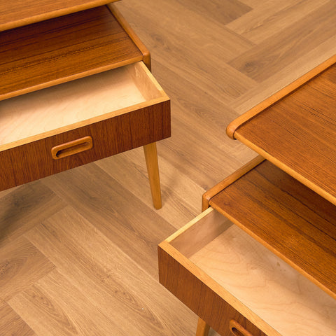 Swedish bedside tables in teak and beech