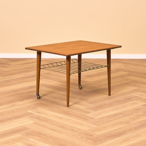 Swedish side table with magazine shelf in teak