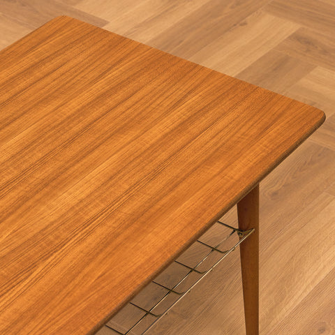 Swedish side table with magazine shelf in teak