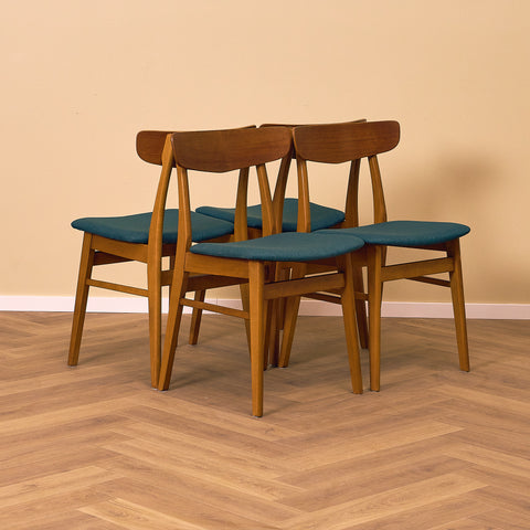 Danish dining chairs in teak and beech by Findahl