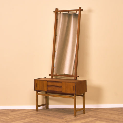 Swedish hall table with mirror in teak and oak