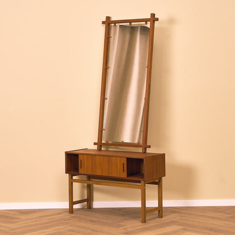 Swedish hall table with mirror in teak and oak
