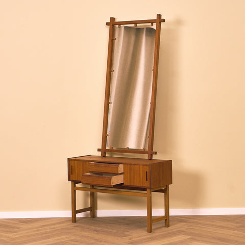 Swedish hall table with mirror in teak and oak