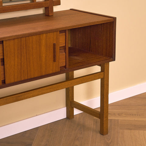 Swedish hall table with mirror in teak and oak