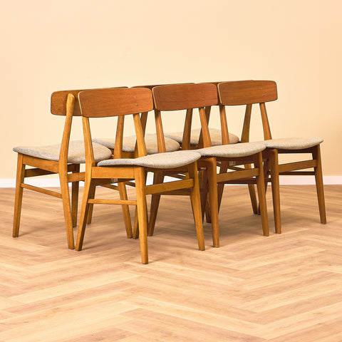Danish set of 6 dining chairs in teak and beech by Farstrup