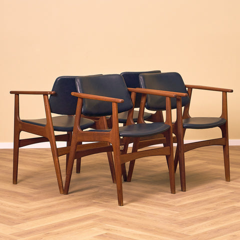 Danish set of 4 dining armchairs in teak by Arne Vodder for Vamo Furniture Factory, model "Lene"