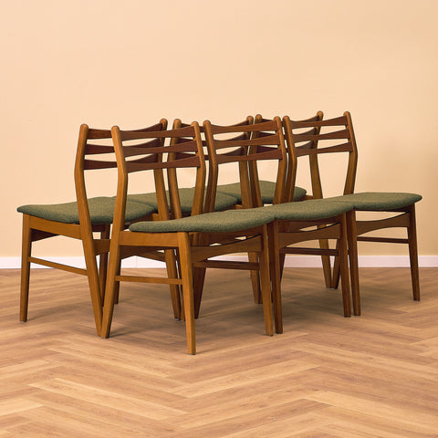 Danish set of 6 dining chairs in teak and beech by SAX