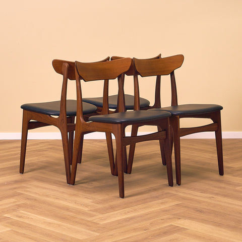 Danish set of 4 dining chairs in walnut and teak by Schiønning & Elgaard