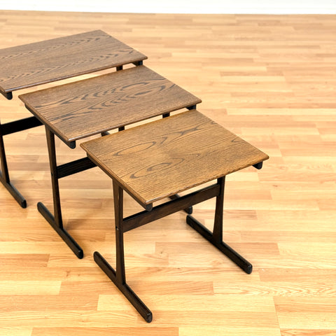 Danish set of nest of tables in stained oak