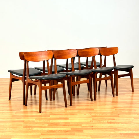 Danish set of 8 dining chairs in teak & walnut by Schiønning & Elgaard