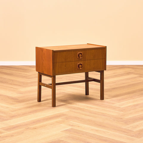 Swedish small chest of drawers in teak and walnut