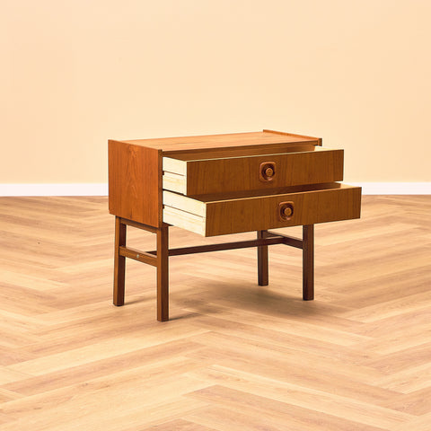 Swedish small chest of drawers in teak and walnut