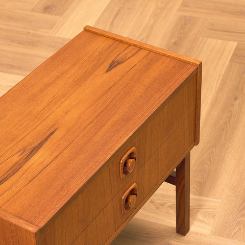 Swedish small chest of drawers in teak and walnut