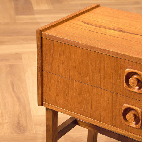 Swedish small chest of drawers in teak and walnut