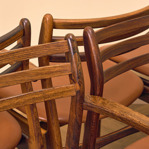 Danish dining chairs in Santos rosewood by P.E. Jorgensen for Farsø Møbelfabrik