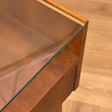 Swedish bedside tables in mahogany & glass