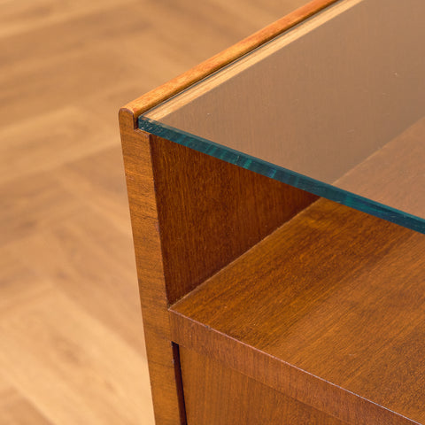 Swedish bedside tables in mahogany & glass