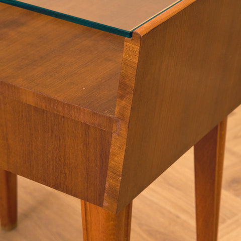 Swedish bedside tables in mahogany & glass