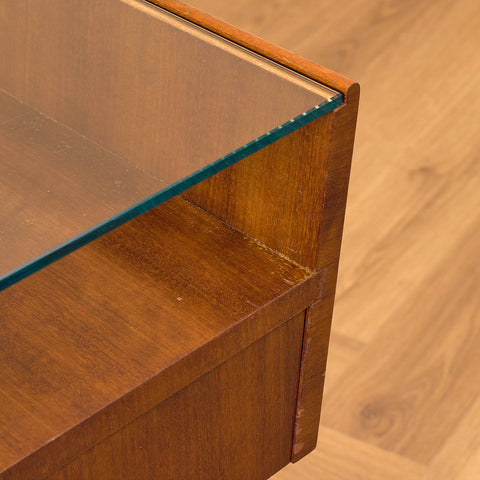 Swedish bedside tables in mahogany & glass