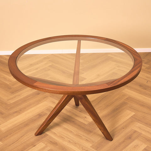Danish round dining table in glass and walnut attributed to Illum Wikkelsö