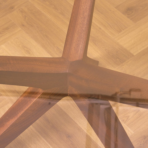 Danish round dining table in glass and walnut attributed to Illum Wikkelsö