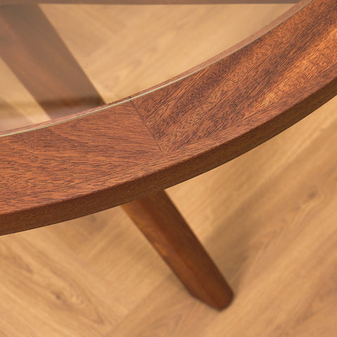 Danish round dining table in glass and walnut attributed to Illum Wikkelsö