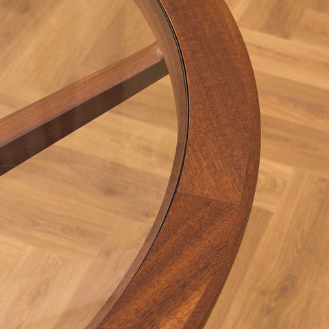 Danish round dining table in glass and walnut attributed to Illum Wikkelsö