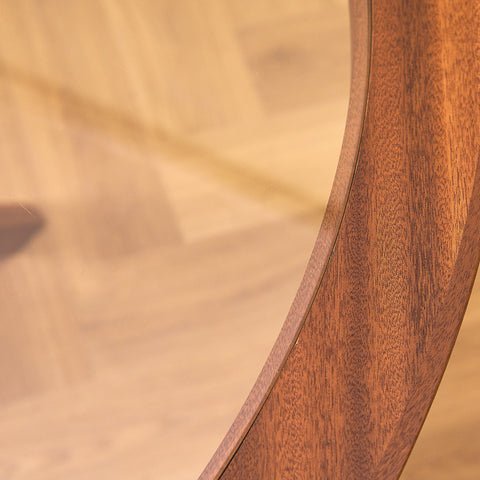 Danish round dining table in glass and walnut attributed to Illum Wikkelsö