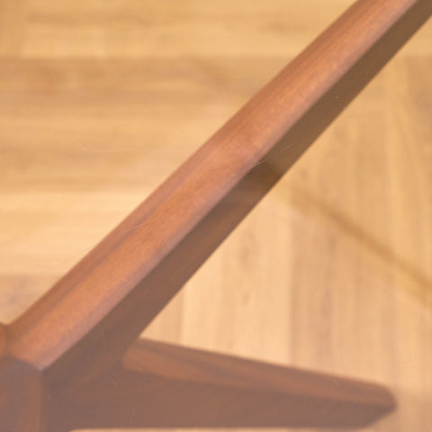 Danish round dining table in glass and walnut attributed to Illum Wikkelsö