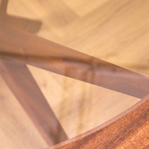 Danish round dining table in glass and walnut attributed to Illum Wikkelsö