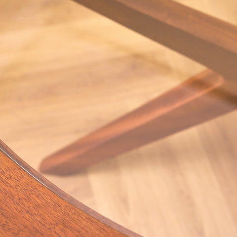 Danish round dining table in glass and walnut attributed to Illum Wikkelsö