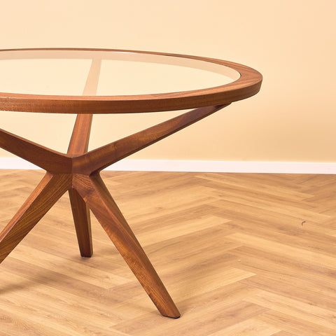Danish round dining table in glass and walnut attributed to Illum Wikkelsö