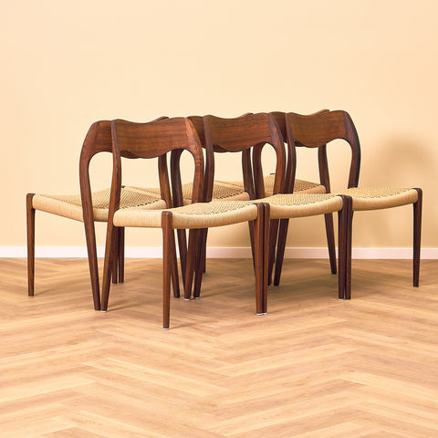 Danish set of 6 dining chairs in Santos rosewood, model 71 by Niels O. Møller for JL Møbelfabrik