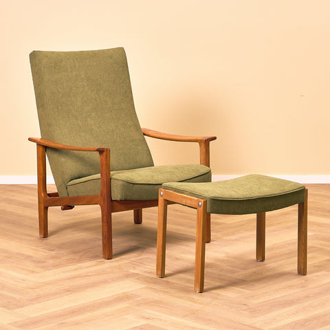 Swedish armchair and stool in teak by Bröderna Andersson, Ekenässjön