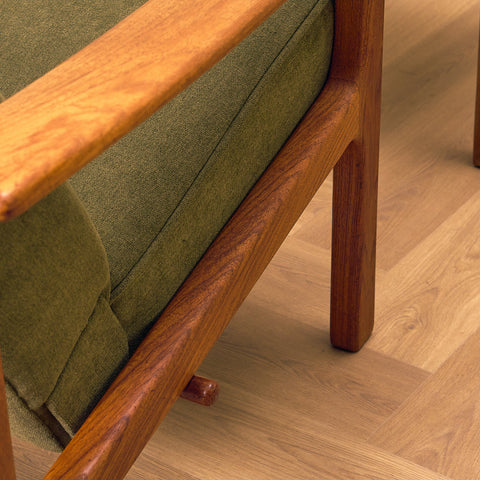 Swedish armchair and stool in teak by Bröderna Andersson, Ekenässjön