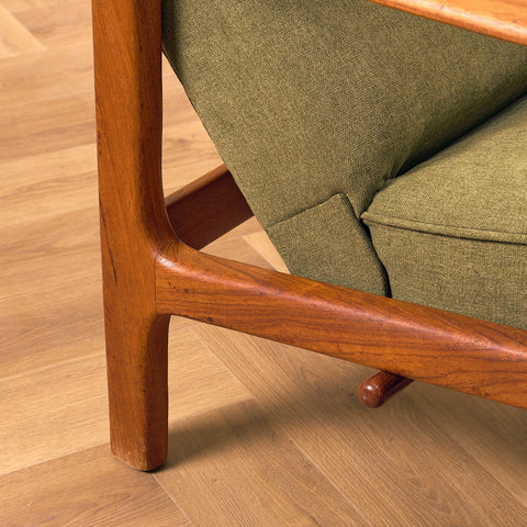 Swedish armchair and stool in teak by Bröderna Andersson, Ekenässjön