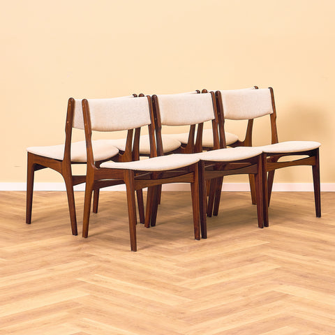 Danish set of 6 dining chairs in solid Santos rosewood by Erik Buch