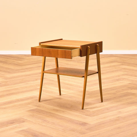 Swedish bedside table in teak and beech by Carlström & Co Möbelfabrik