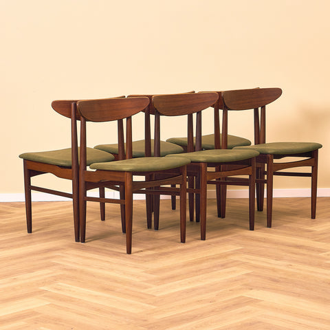 Danish dining chairs in teak and walnut by EW Bach for AS Skovby Møbelfabrik