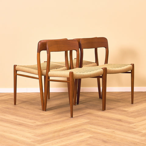 Danish dining chairs in solid teak by Niels Otto Møller for J.L. Møllers, model 75