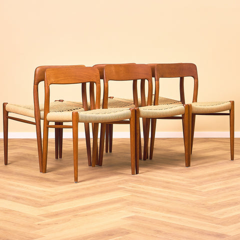 Danish dining chairs in solid teak by Niels Otto Møller for J.L. Møllers, model 75