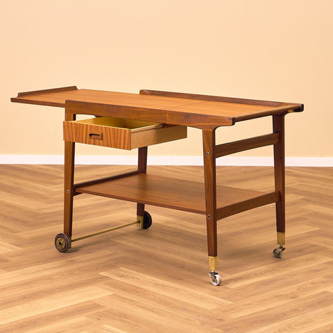 Swedish serving trolley in teak and walnut by AB Skaraborgs Möbelindustri, Tibro